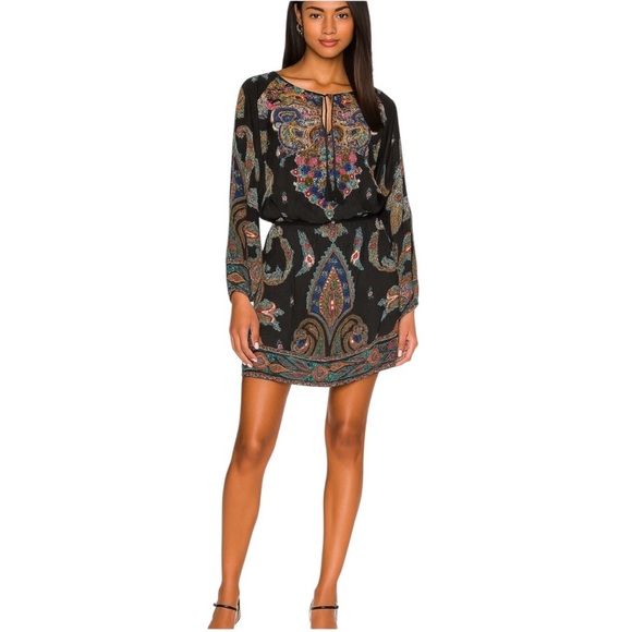 Anthropologie Tolani Embroidered Boho Long Sleeve Mini Dress Black Size S - Picture 2 of 12